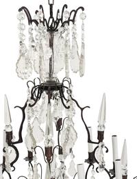 An Iron and Glass Eight-Light Chandelier