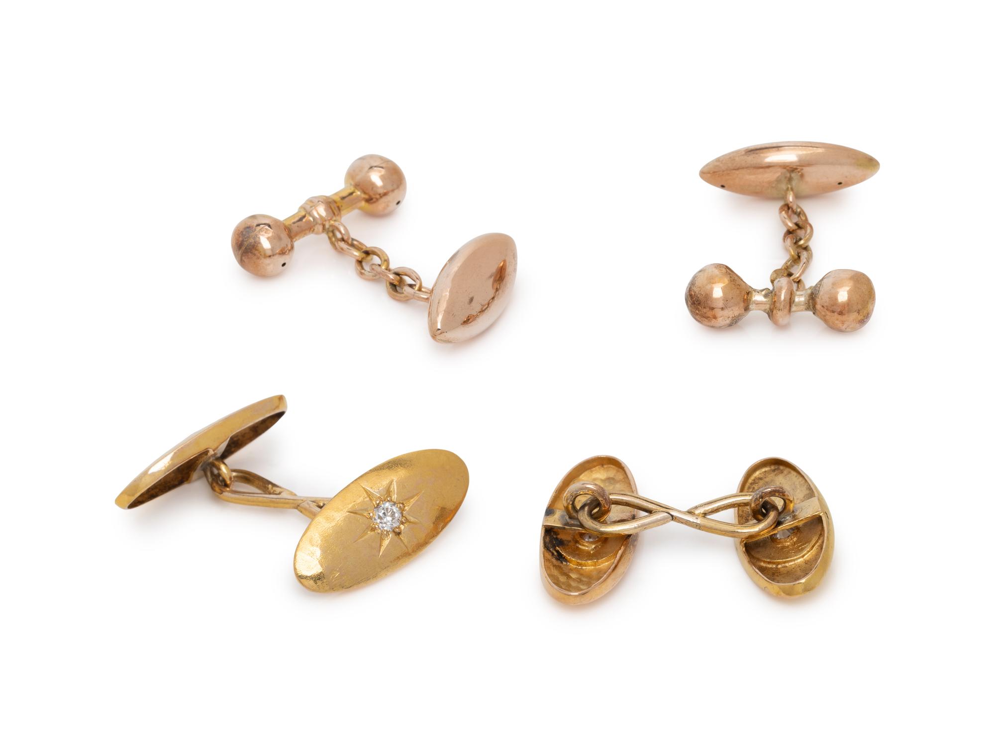 TWO PAIRS OF GOLD CUFFLINKS