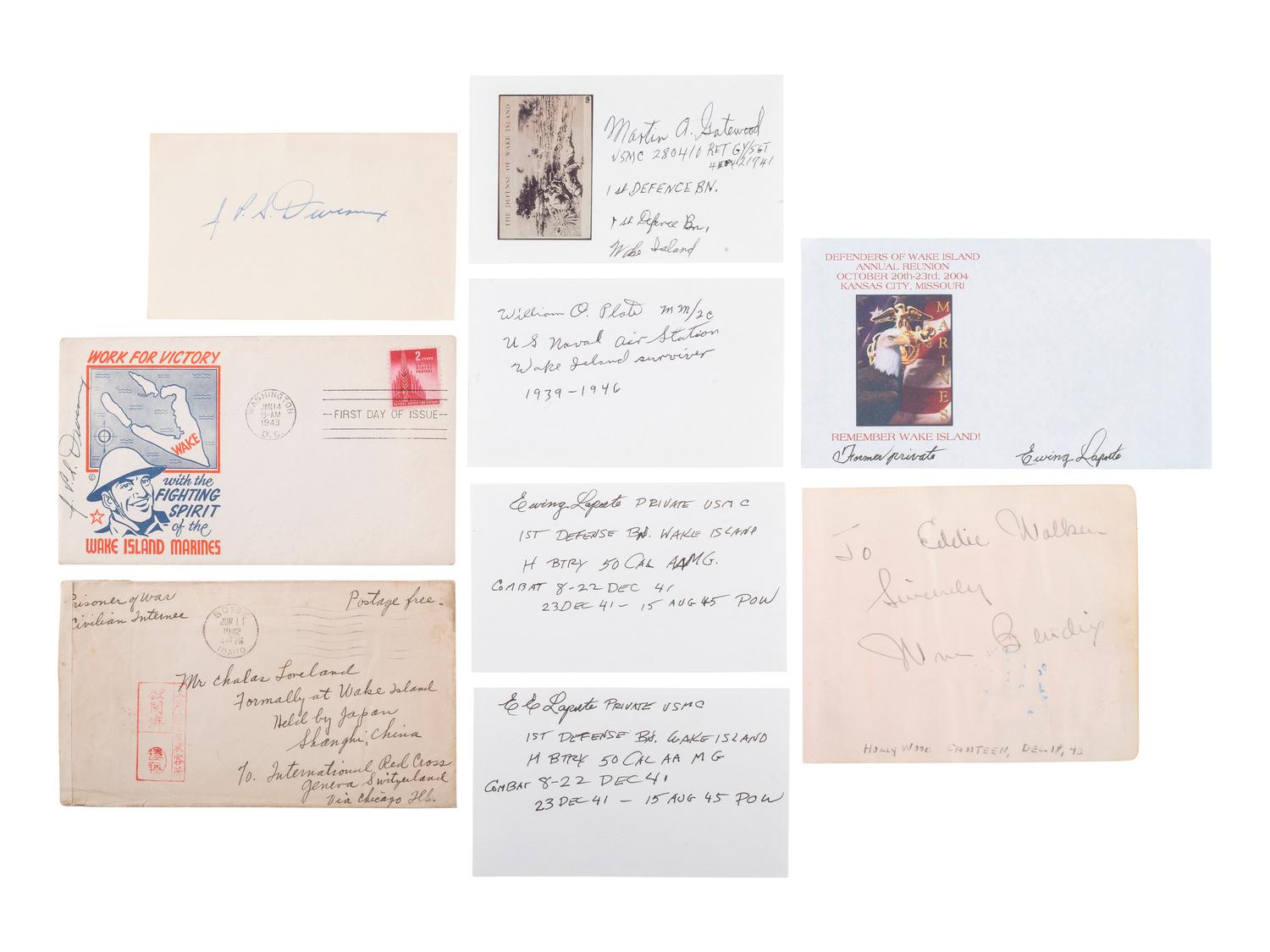 [WWII - WAKE ISLAND]. Signatures of 18 defenders of Wake Island, incl. General Devereaux.