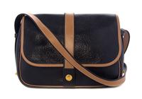 A Vintage Hermes Black Leather Shoulder Bag, 10 1/2 x 8 x 3 inches.