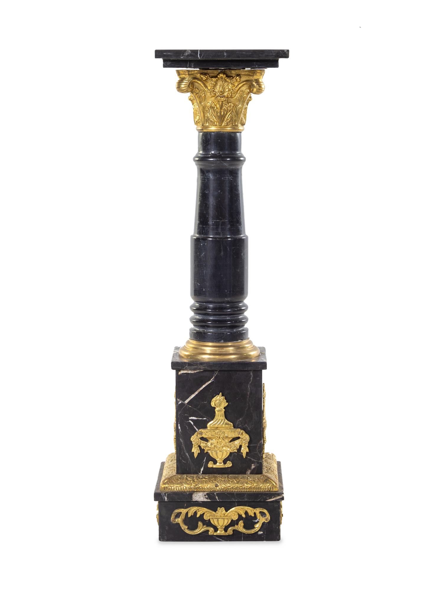 A Continental Gilt Bronze and Marble Pedestal