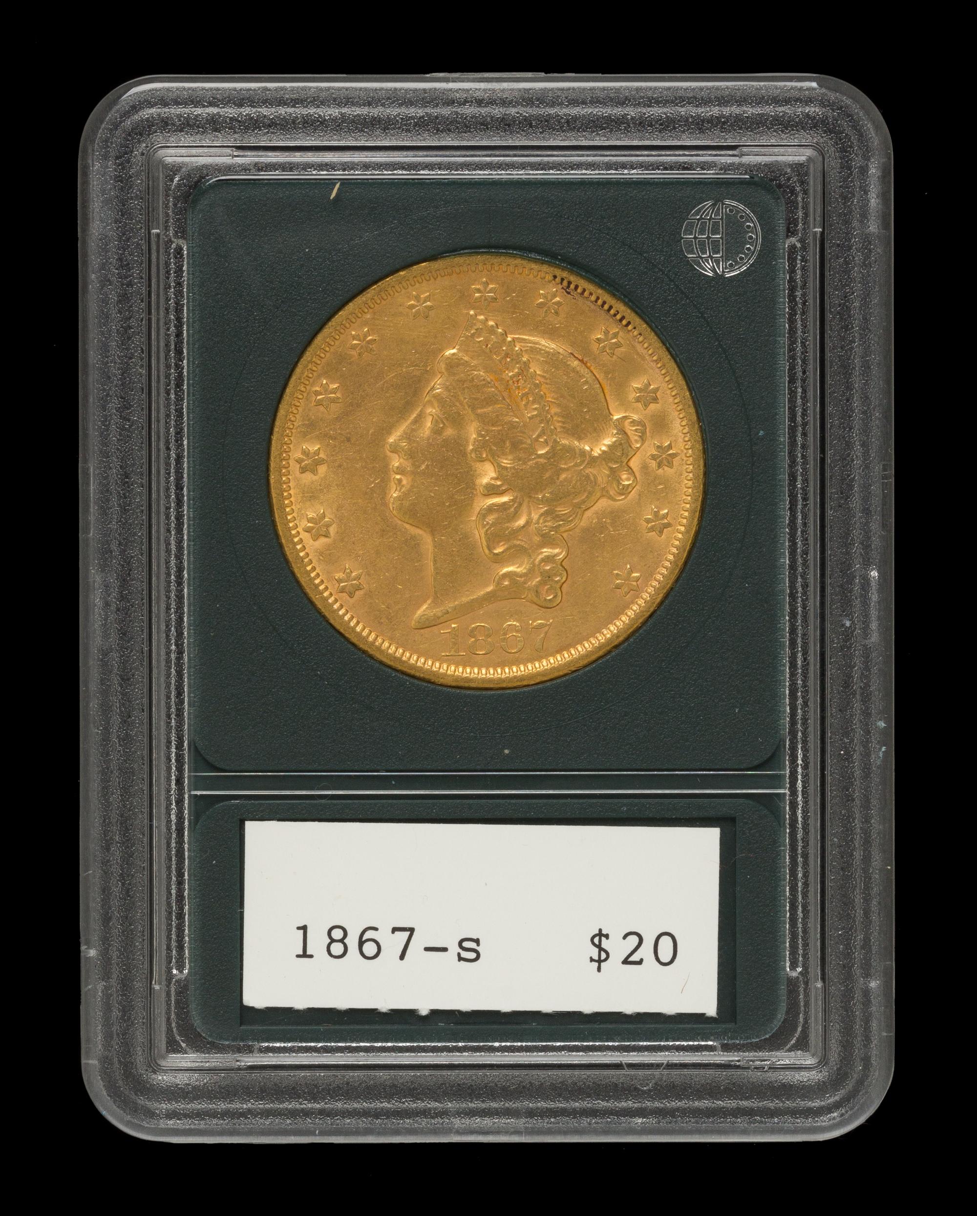 A United States 1867-S Liberty Head $20 Gold Coin