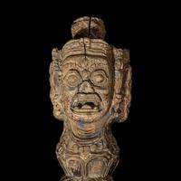 A Large Nepalese Polychromed Wooden Purbhu, 18th-19th Century 十八-十九世紀 尼泊爾彩繪木雕金剛橛