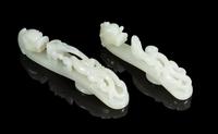 Two Chinese Pale Celadon Jade Belt Hooks
