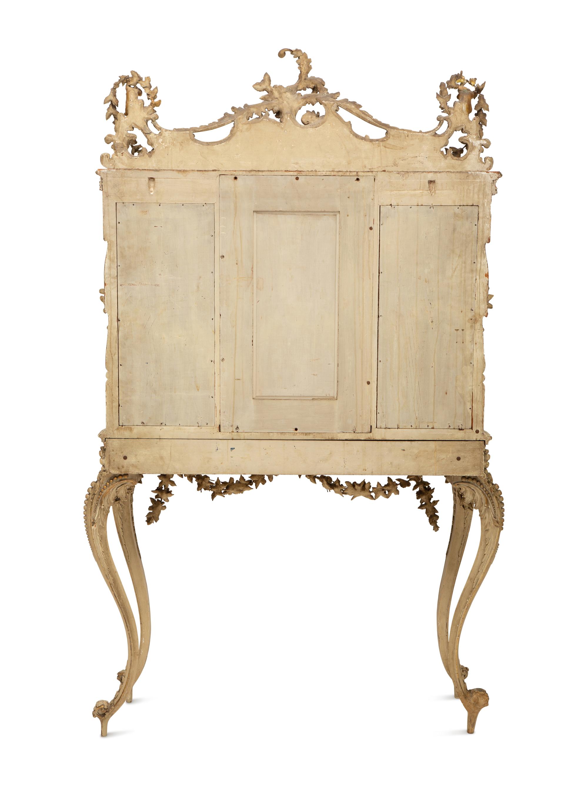 An Italian Rococo Style Gray Painted and Parcel Gilt Vitrine Table — 19th/20th Century