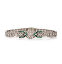 PLATINUM, DIAMOND AND EMERALD BRACELET