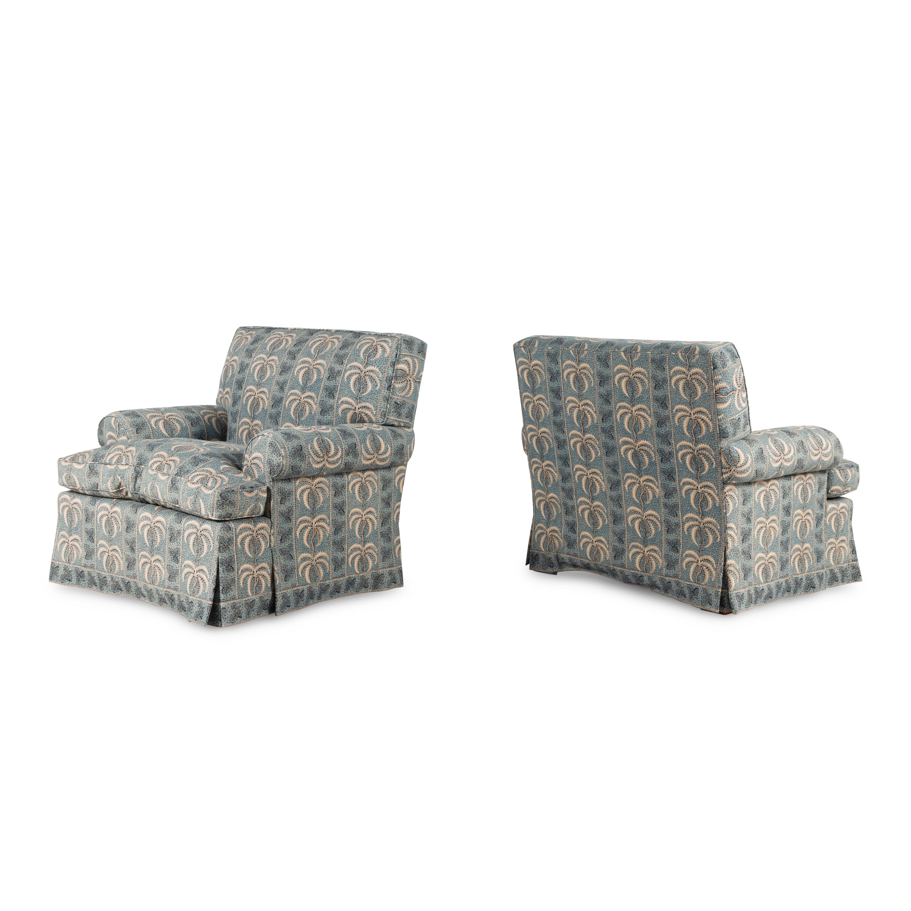 A Pair of Printed Cotton Upholstered Armchairs