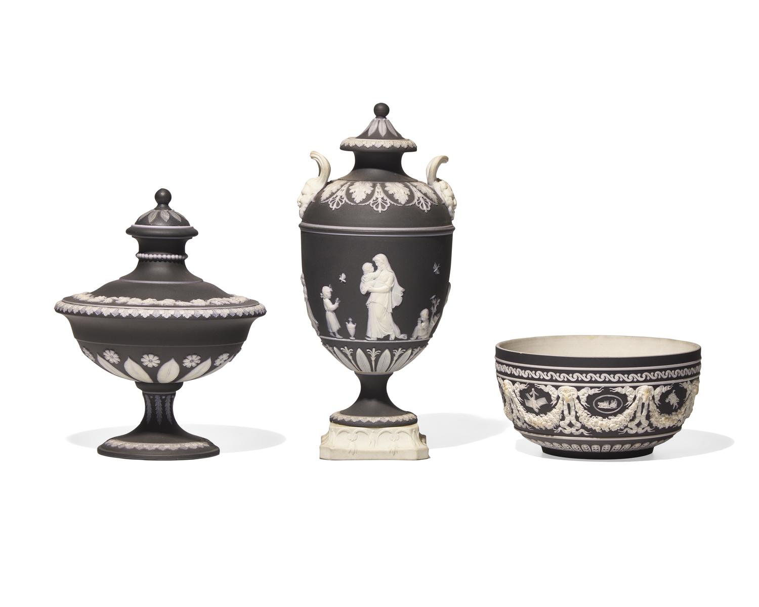 Three Wedgwood Black Jasperware Table Articles