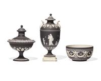 Three Wedgwood Black Jasperware Table Articles