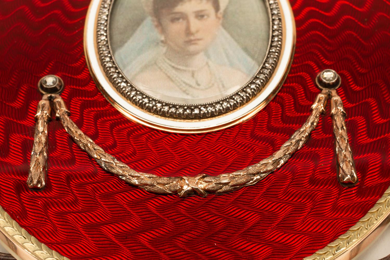 A Vari-Color Gold, Diamond and Guilloché Enamel Picture Frame
