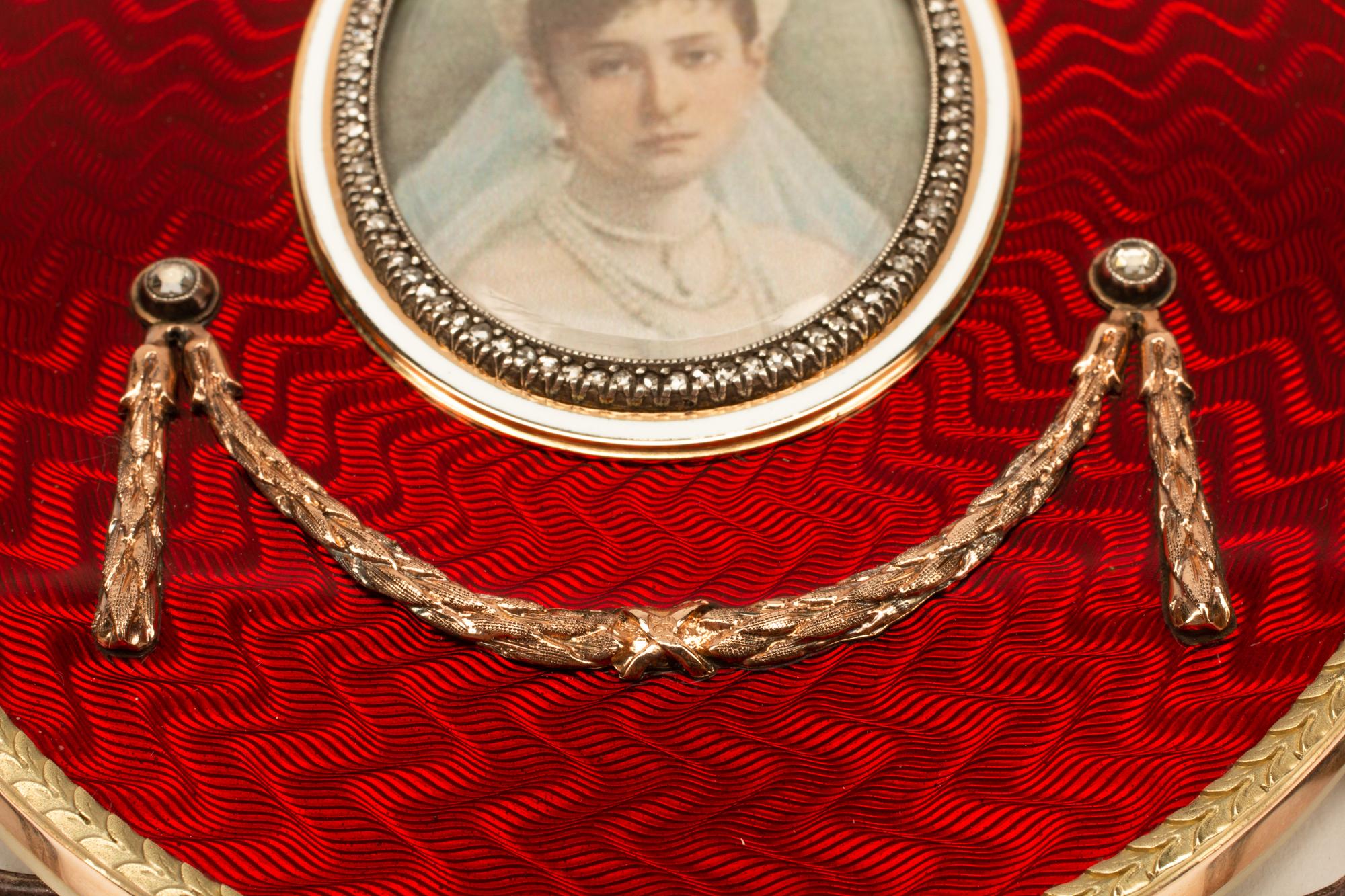 A Vari-Color Gold, Diamond and Guilloché Enamel Picture Frame
