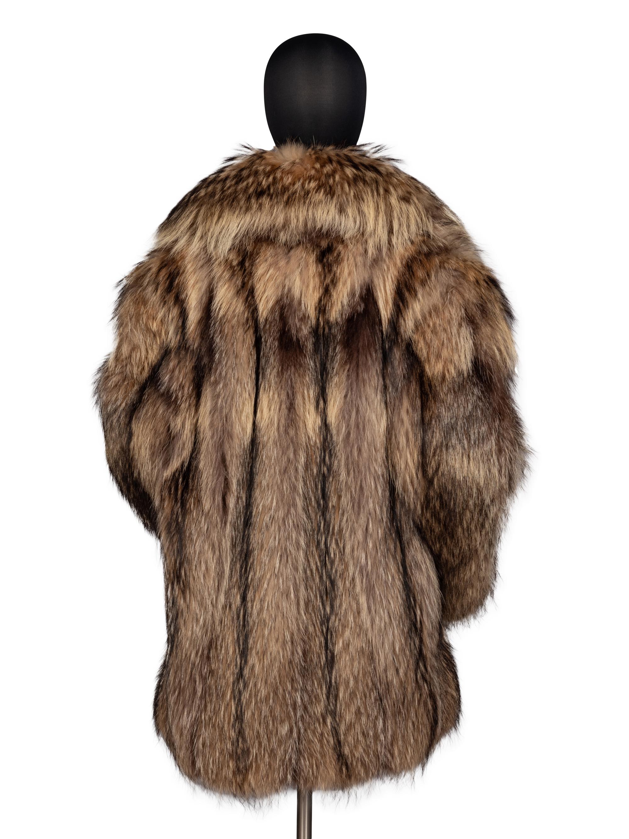 A Galanos Smokey Fox Fur Coat