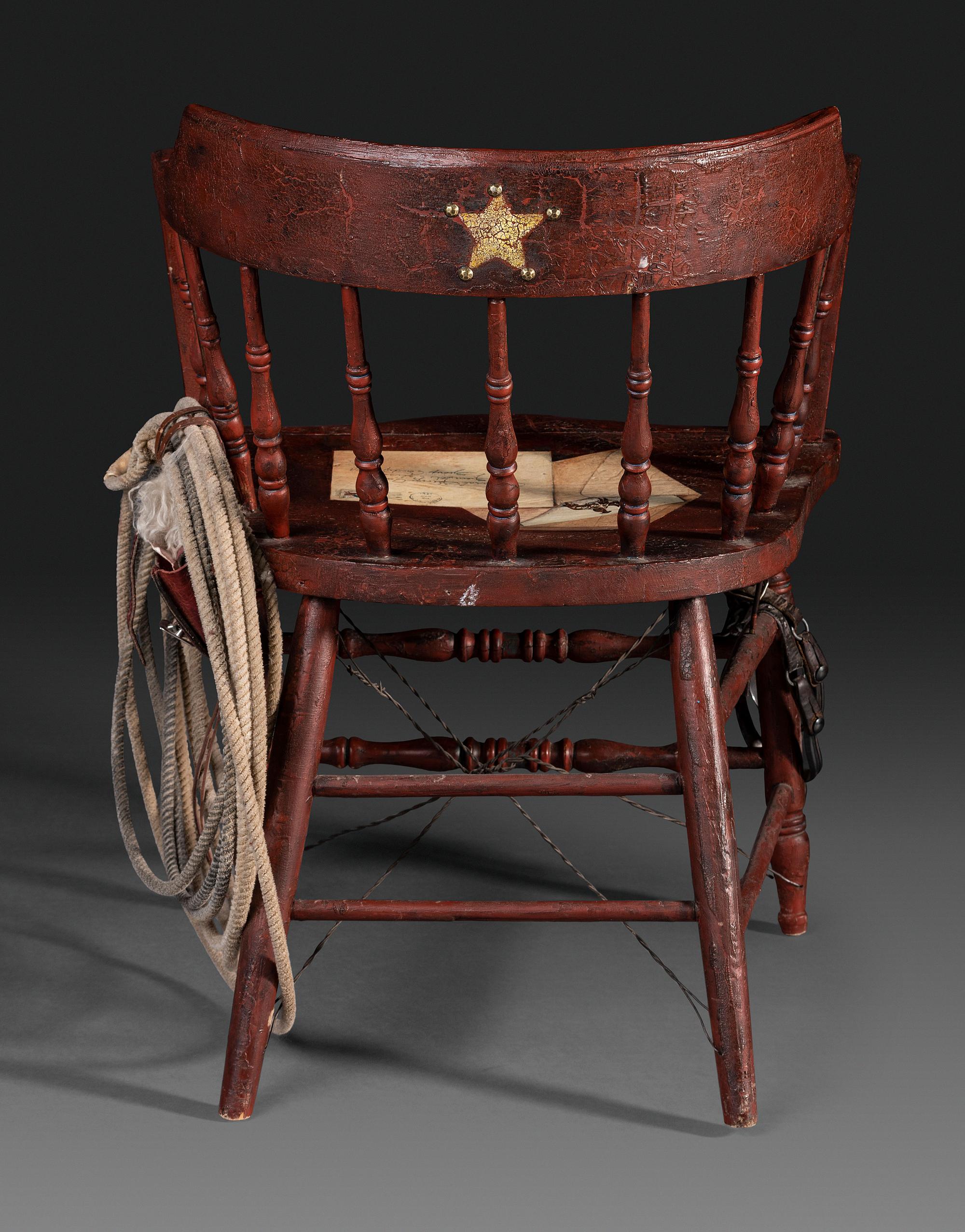 An American Trompe l'Oeil Painted Pony Express and General George Custer Armchair