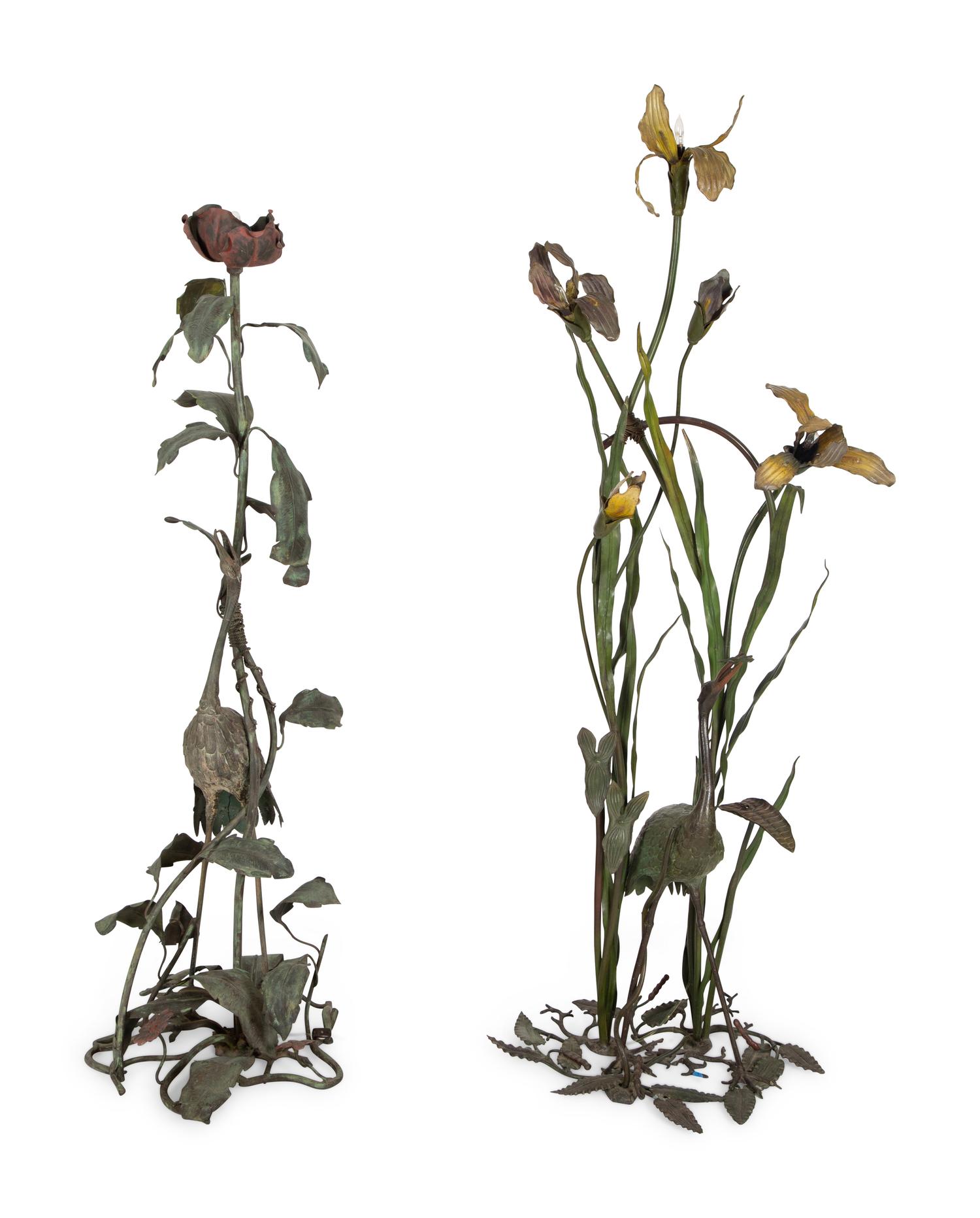 A Pair of Whimsical Painted Metal Floor Lamps