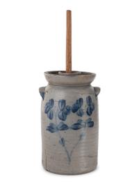 A Cobalt Decorated 1 1/2 Gallon Stoneware Butter Churn