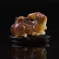 A Chinese yellowish and russet jade "Horse and Monkey" group 马上封”猴“玉雕 18th century or later ???????