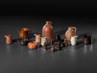 Sixteen Miniature Stoneware and Redware Vessels