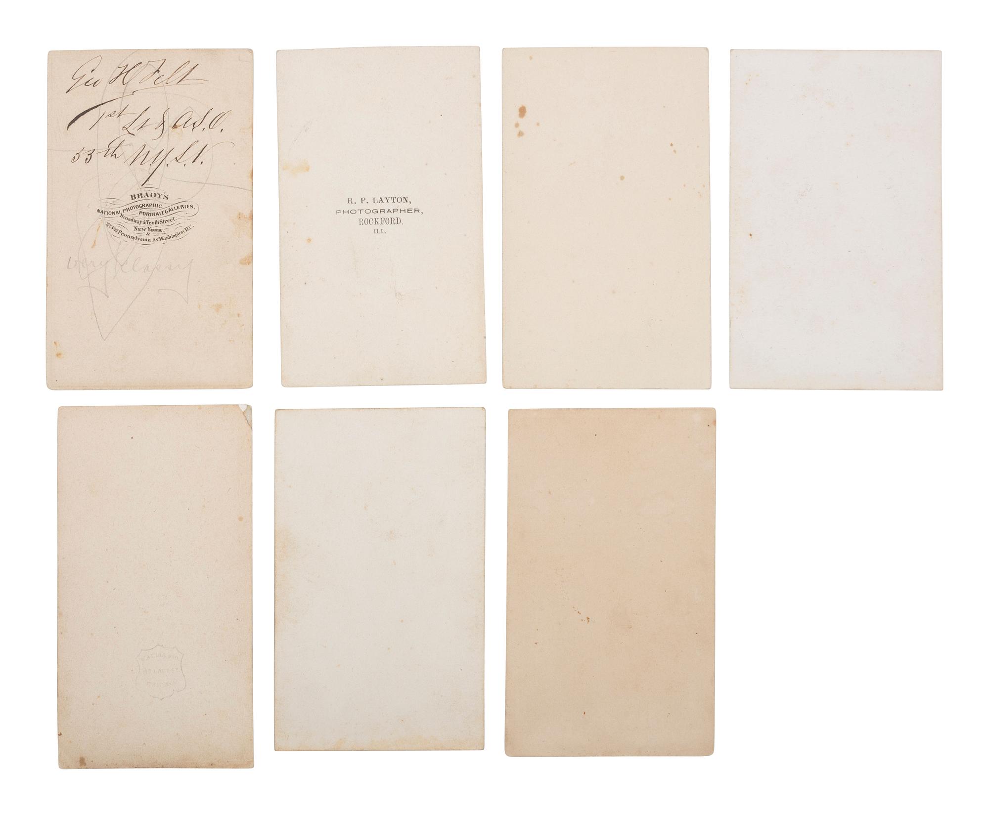 [CIVIL WAR]. A group of 8 photographs, highlighted by CDV of identified officer from the 34th Illinois Volunteers.