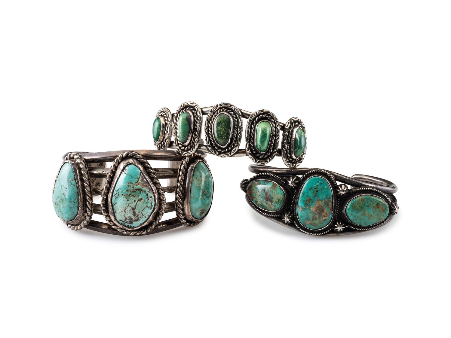 Navajo Silver and Turquoise Cuff Bracelets
