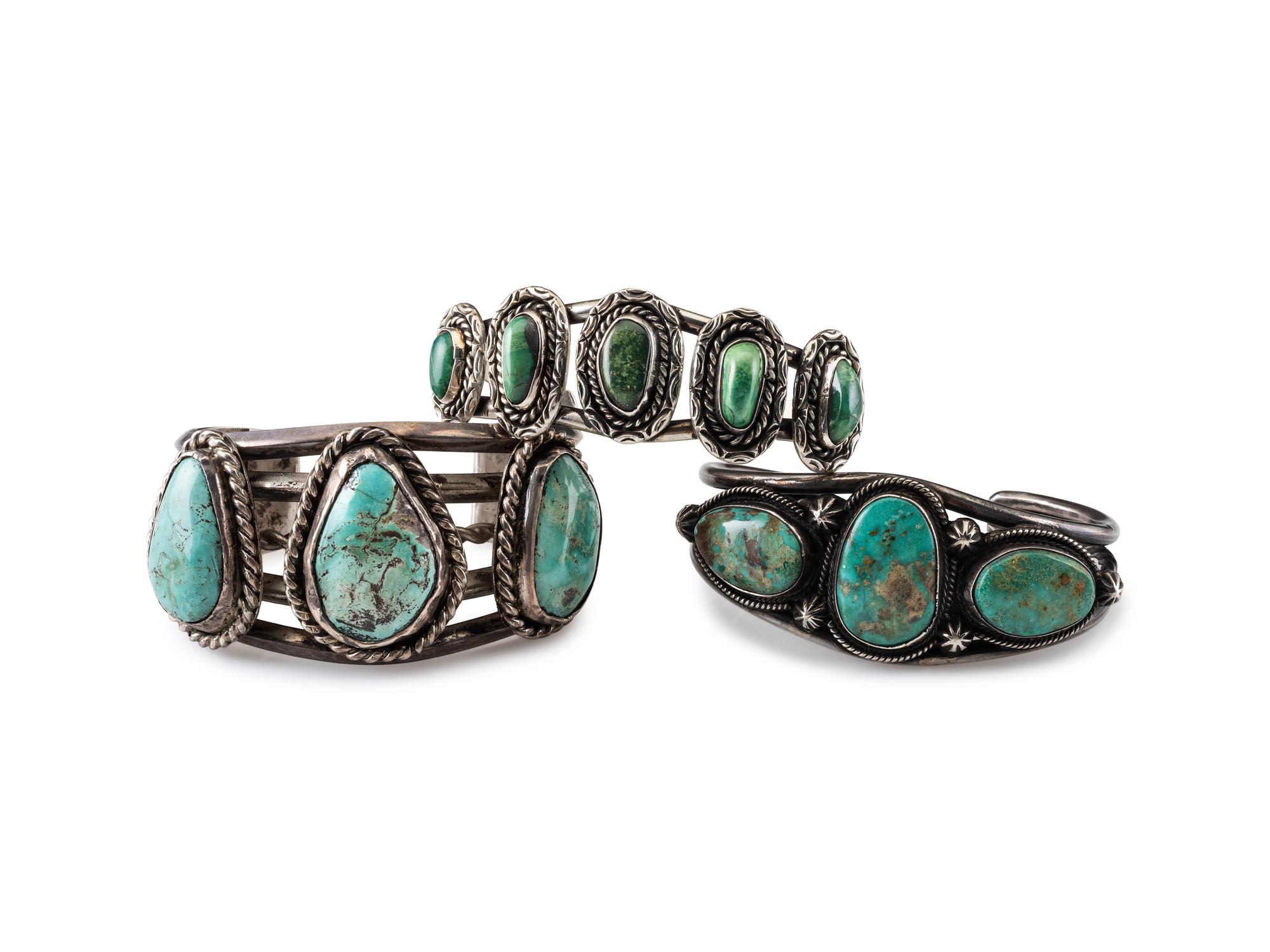 Navajo Silver and Turquoise Cuff Bracelets