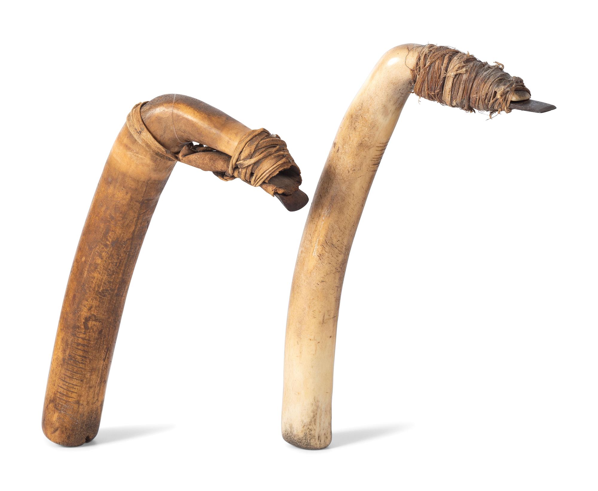 Plains Elk Antler Hide Scrapers, with Decorations