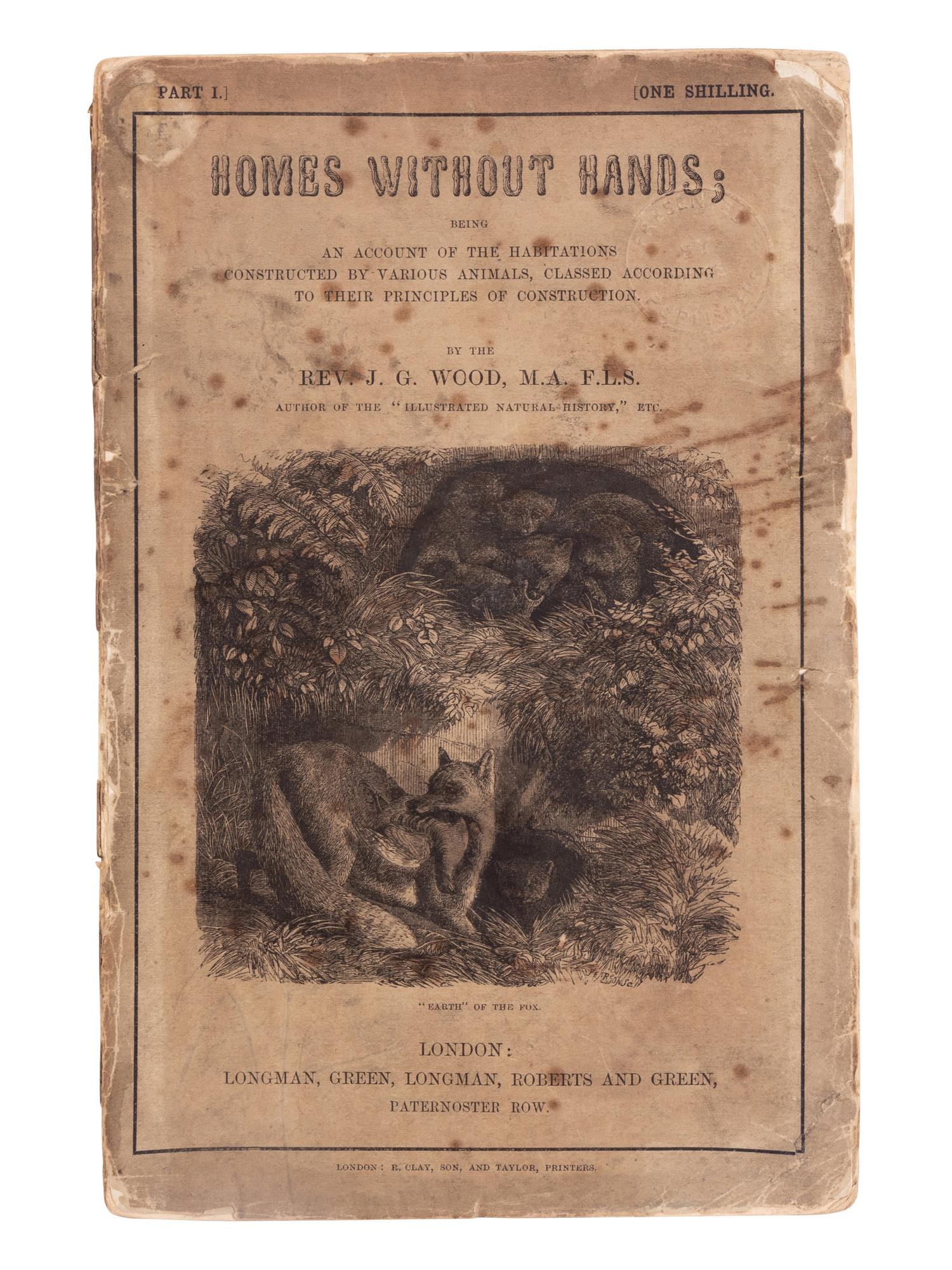 [NATURAL HISTORY]. WOOD, John George (1827-1889). Homes Without Hands . London: Longman, Green, Longman, Roberts and Green, 1865.