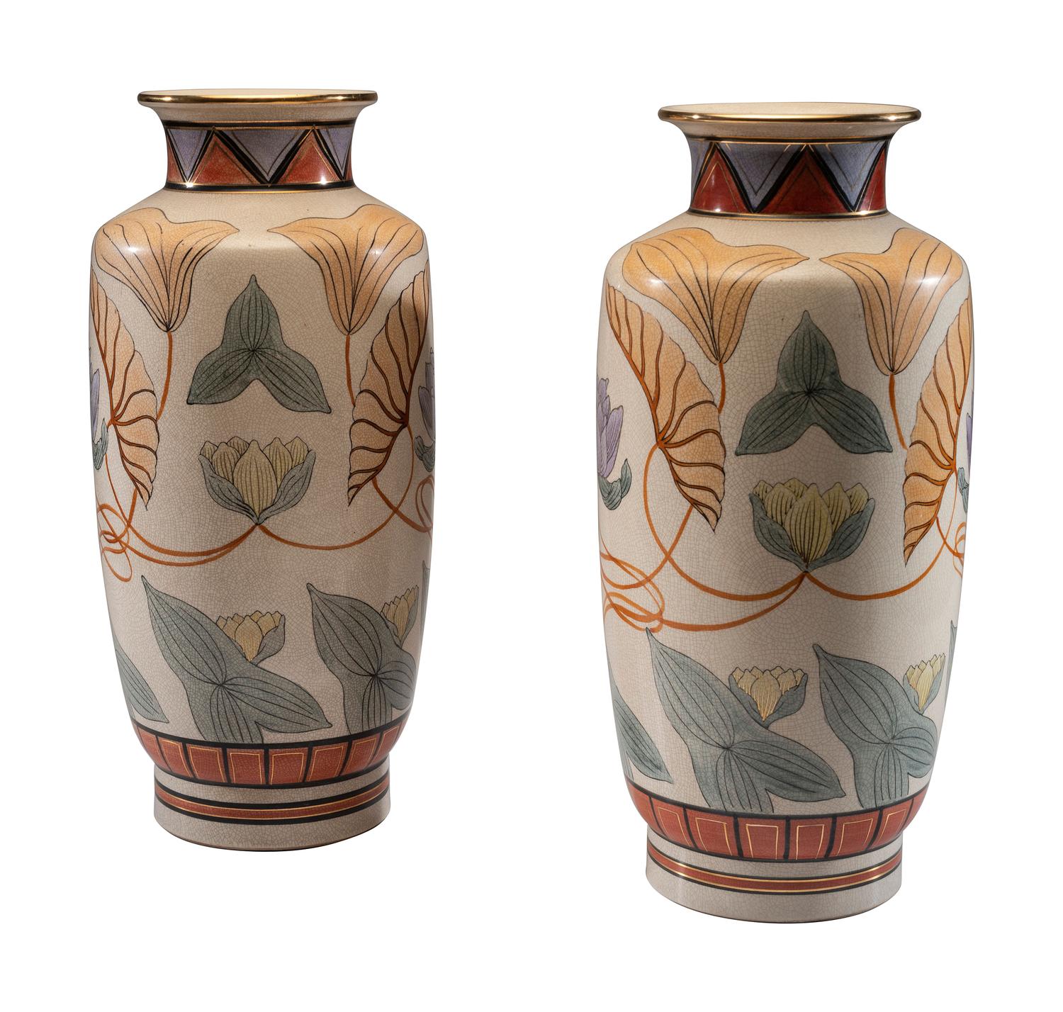 A Pair of Japanese Art Deco Porcelain Vases
