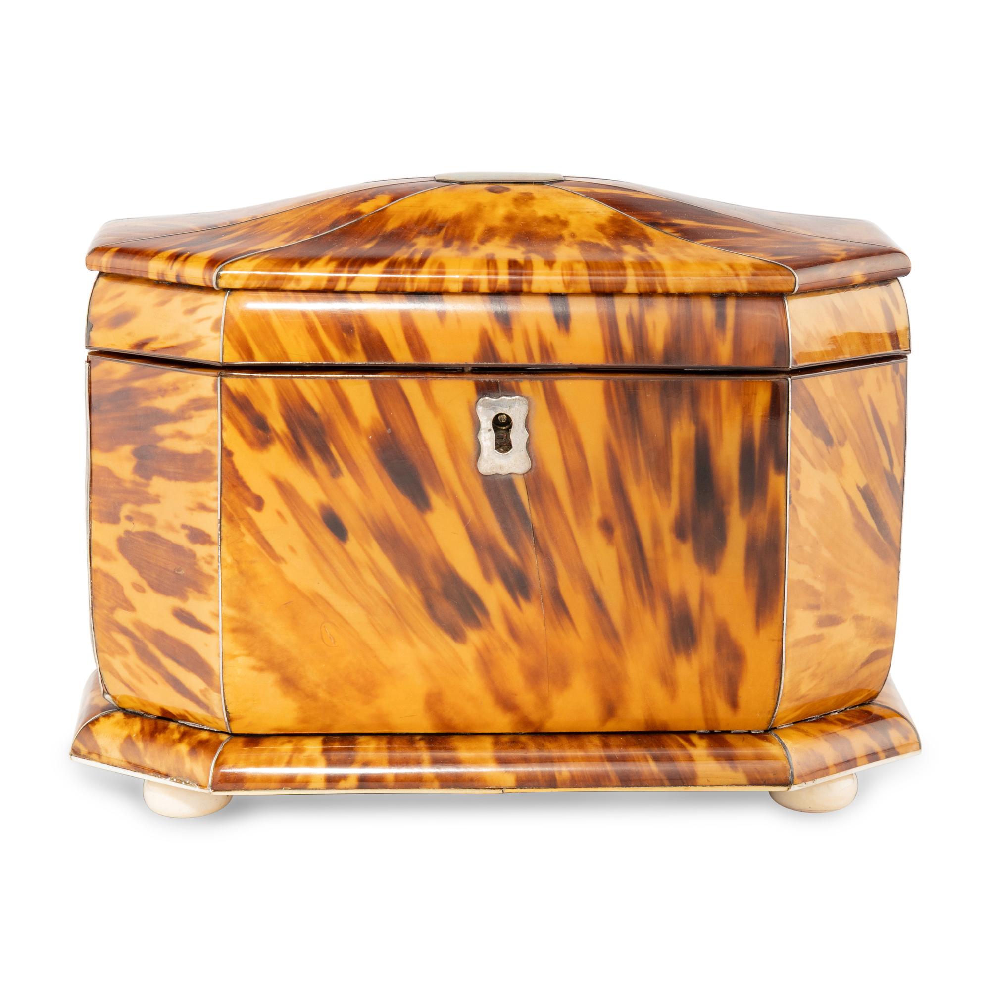 An English Tortoise Shell Veneered Tea Caddy