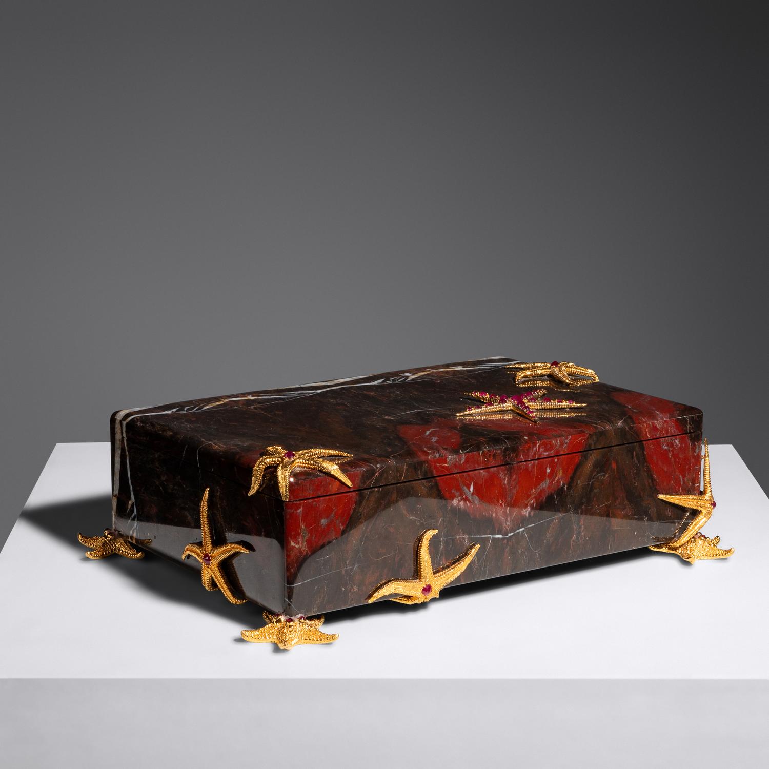 Silver and Ruby Mounted Marble Box