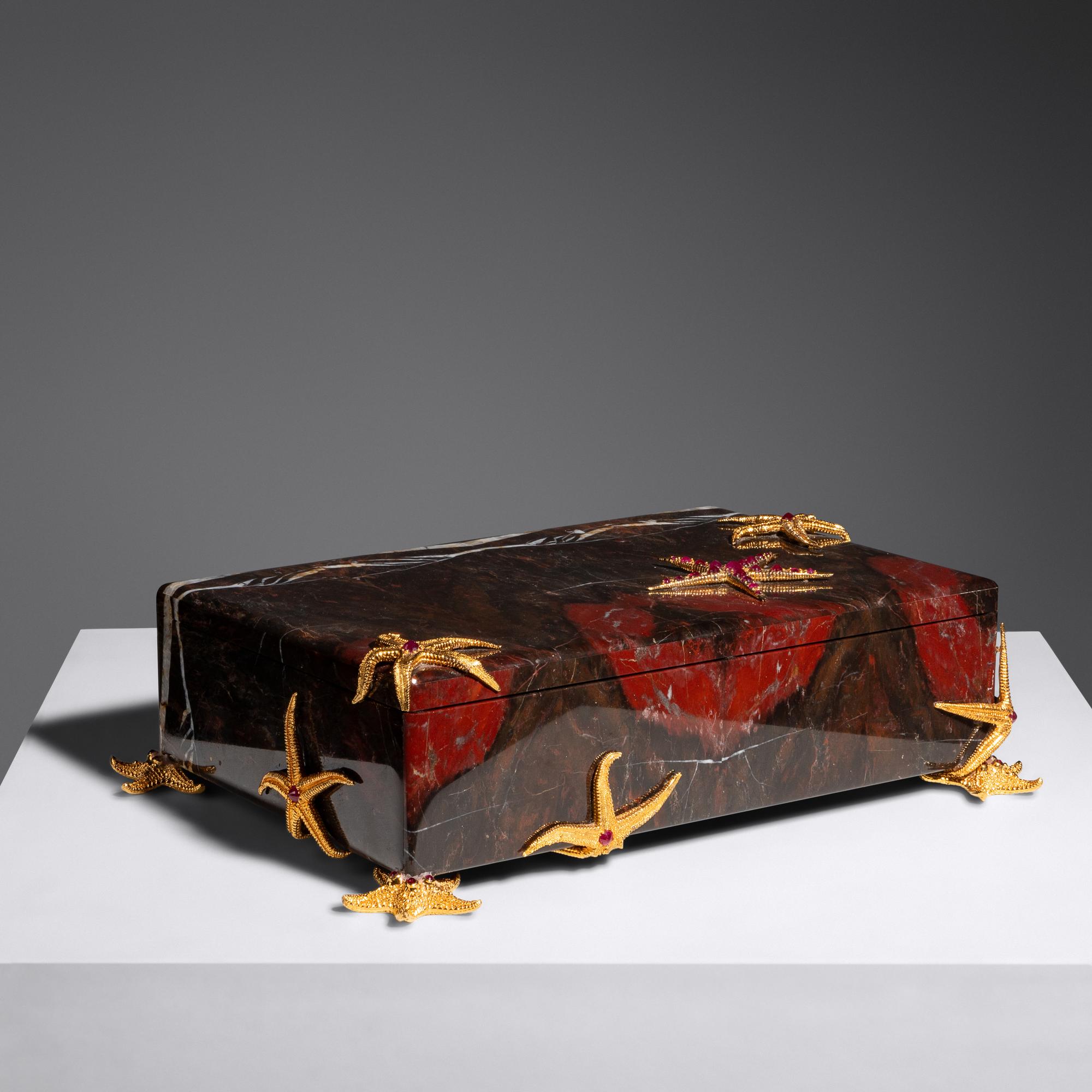 Silver and Ruby Mounted Marble Box