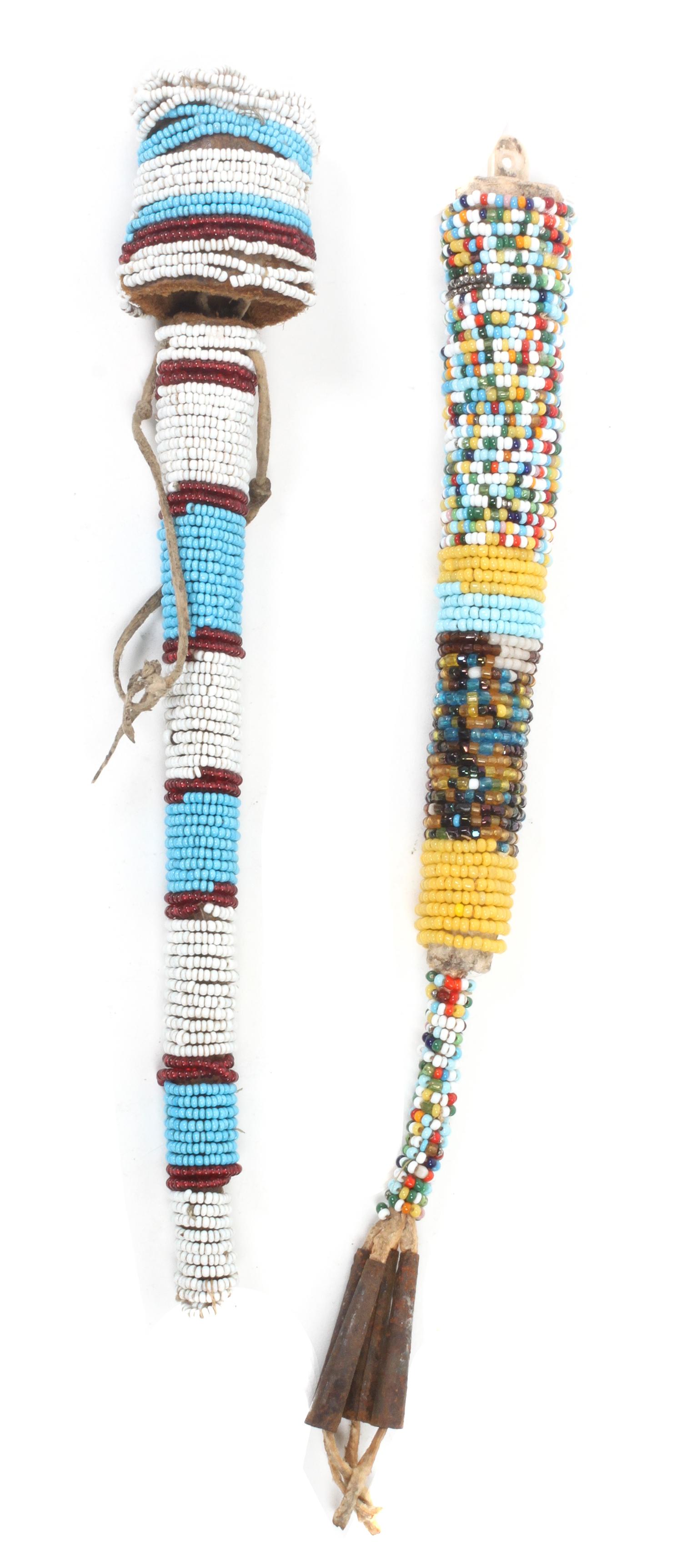 Two Sioux Beaded Awl Cases Length of larger 11 inches. — LATE 19TH CENTURY