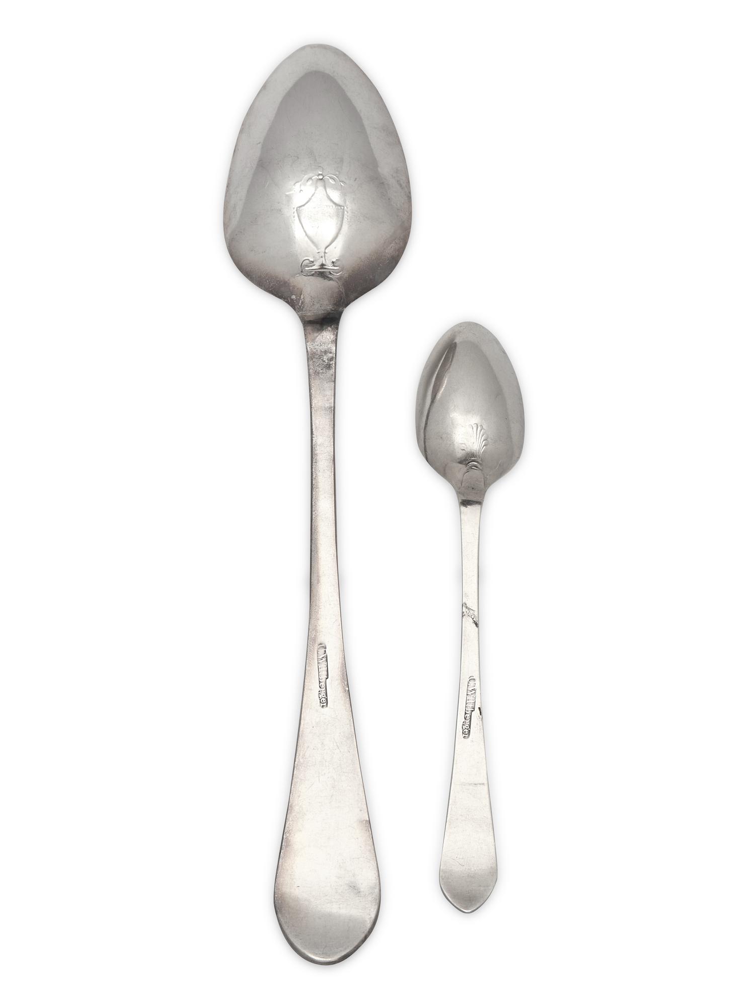 A Rare Set of Twelve Silver Urn-Back Tablespoons and Shell-Back Teaspoons, John Christian Wiltberger, Sr. (1766-1851), Philadelphia, PA, Circa 1790
