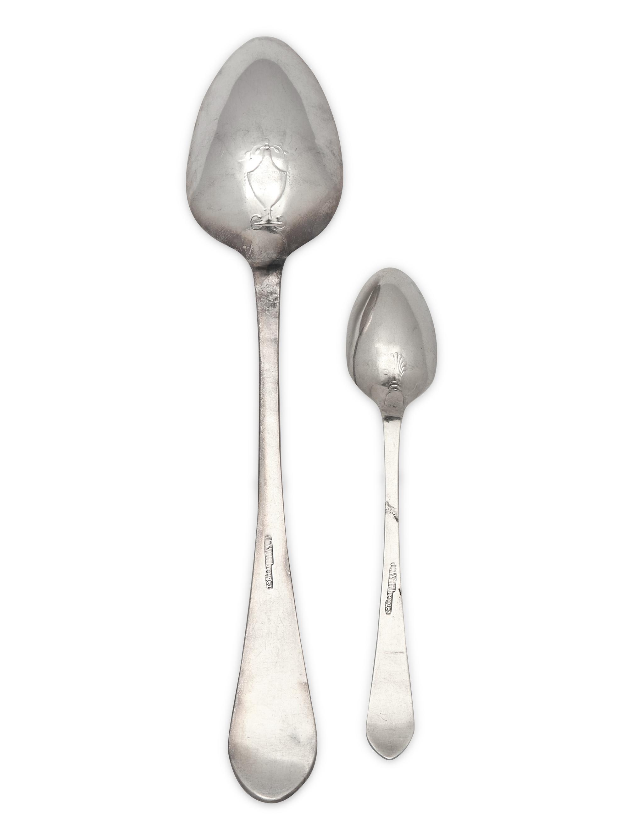 A Rare Set of Twelve Silver Urn-Back Tablespoons and Shell-Back Teaspoons, John Christian Wiltberger, Sr. (1766-1851), Philadelphia, PA, Circa 1790
