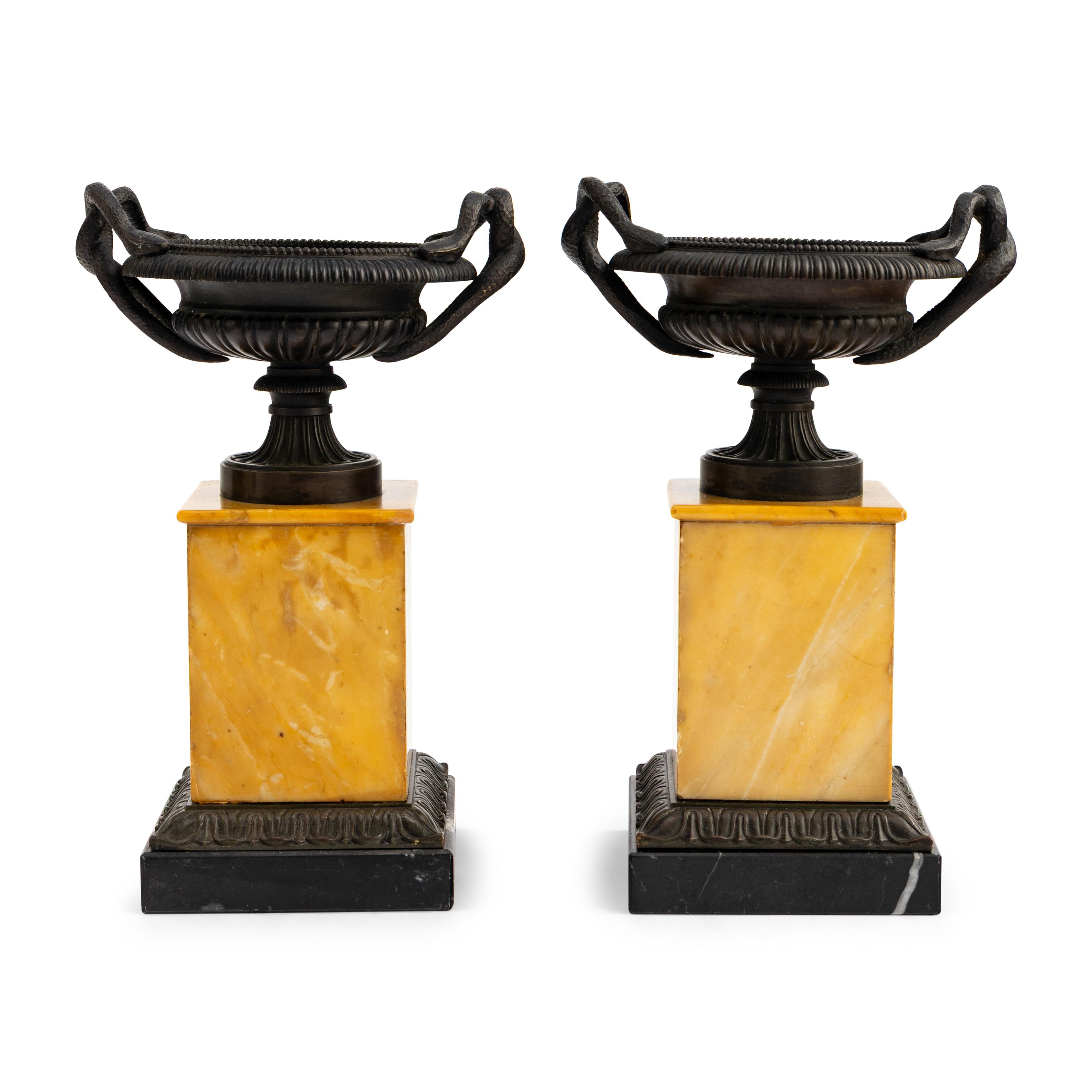 A Pair of French Marble and Bronze Tazze