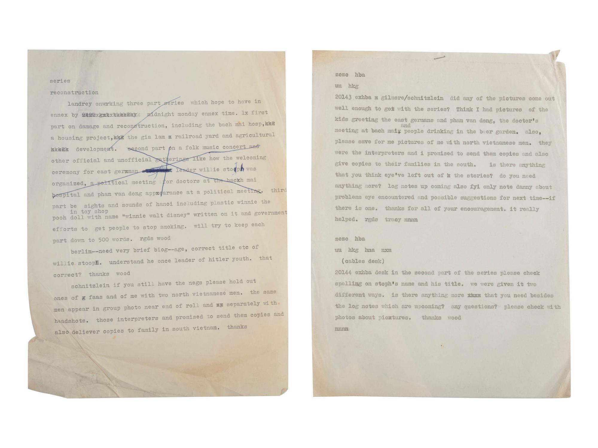 [VIETNAM WAR] - [WOMEN]. Vietnam War-era papers of Pulitzer Prize-winning combat journalist Tracy A. Wood (1943-2020), including documents related to the 1973 release of American POWs in Hanoi.
