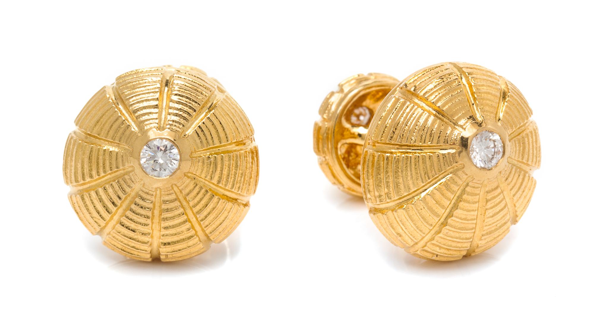 A Pair of 18 Karat Yellow Gold and Diamond Taj Mahal Cufflinks, Schlumberger for Tiffany & Co., 12.00 dwts.