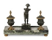 An Empire Style Gilt Bronze and Marble Figural Encrier