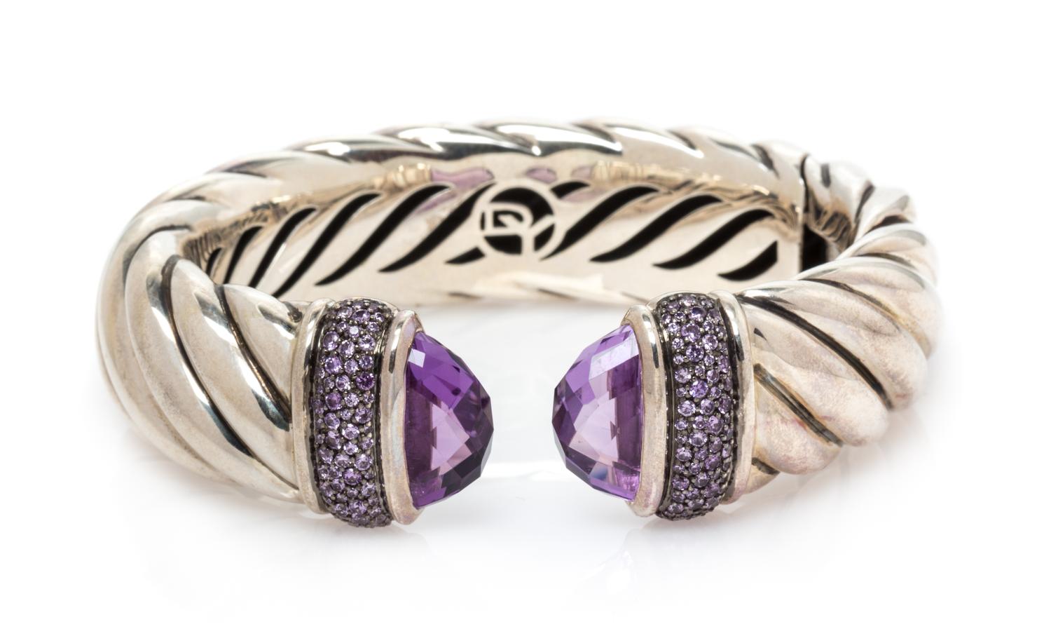 A Sterling Silver, Amethyst and Purple Sapphire 'Waverly' Bracelet, David Yurman, 47.45 dwts.