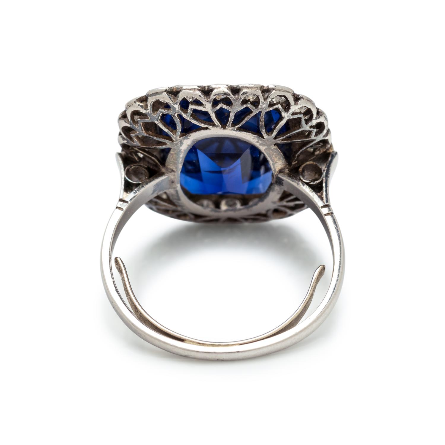 SYNTHETIC SAPPHIRE AND DIAMOND RING