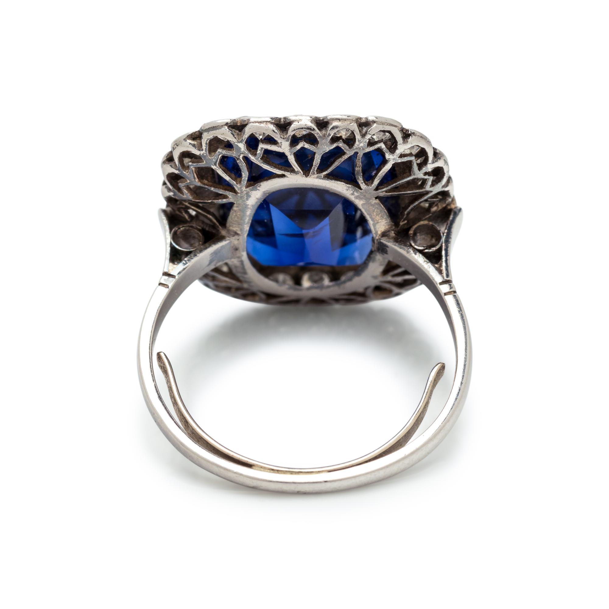 SYNTHETIC SAPPHIRE AND DIAMOND RING
