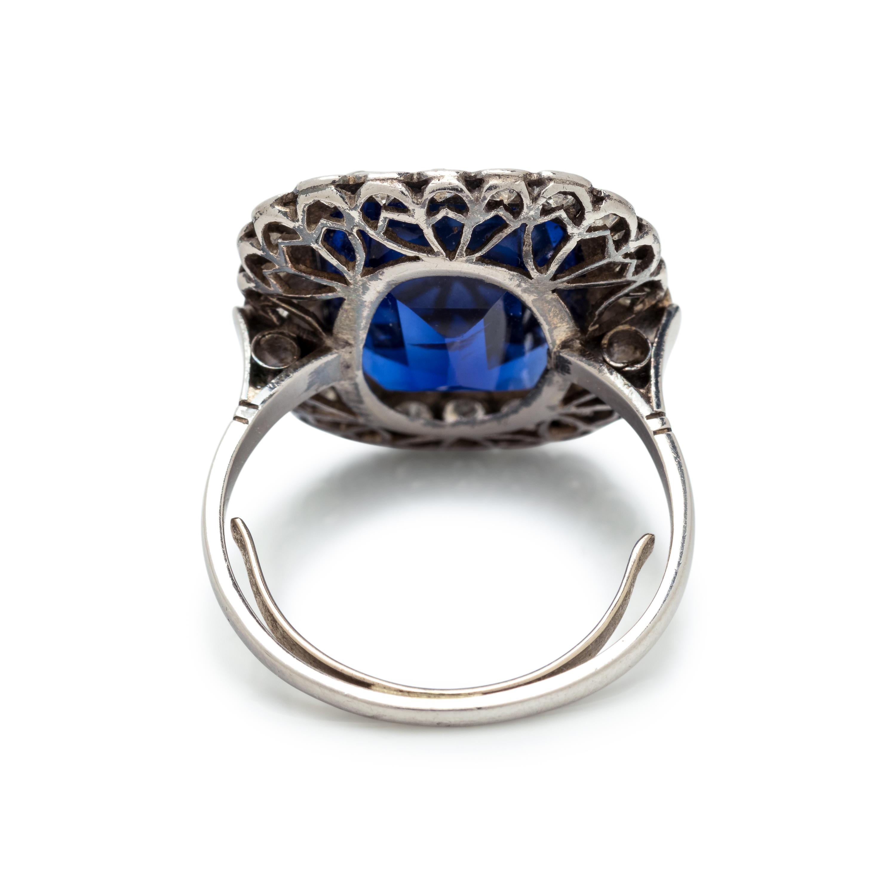 SYNTHETIC SAPPHIRE AND DIAMOND RING
