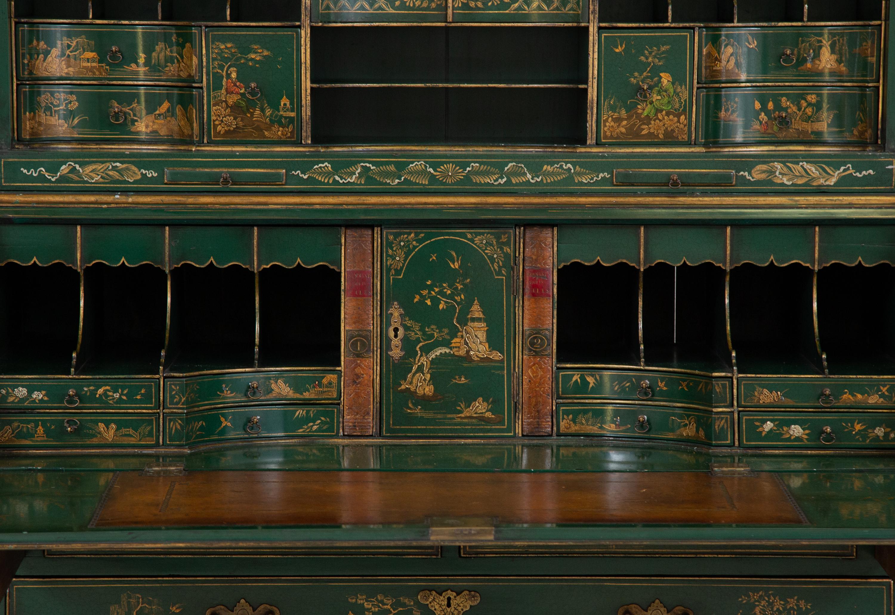 A George II Style Green Japanned Bureau Cabinet