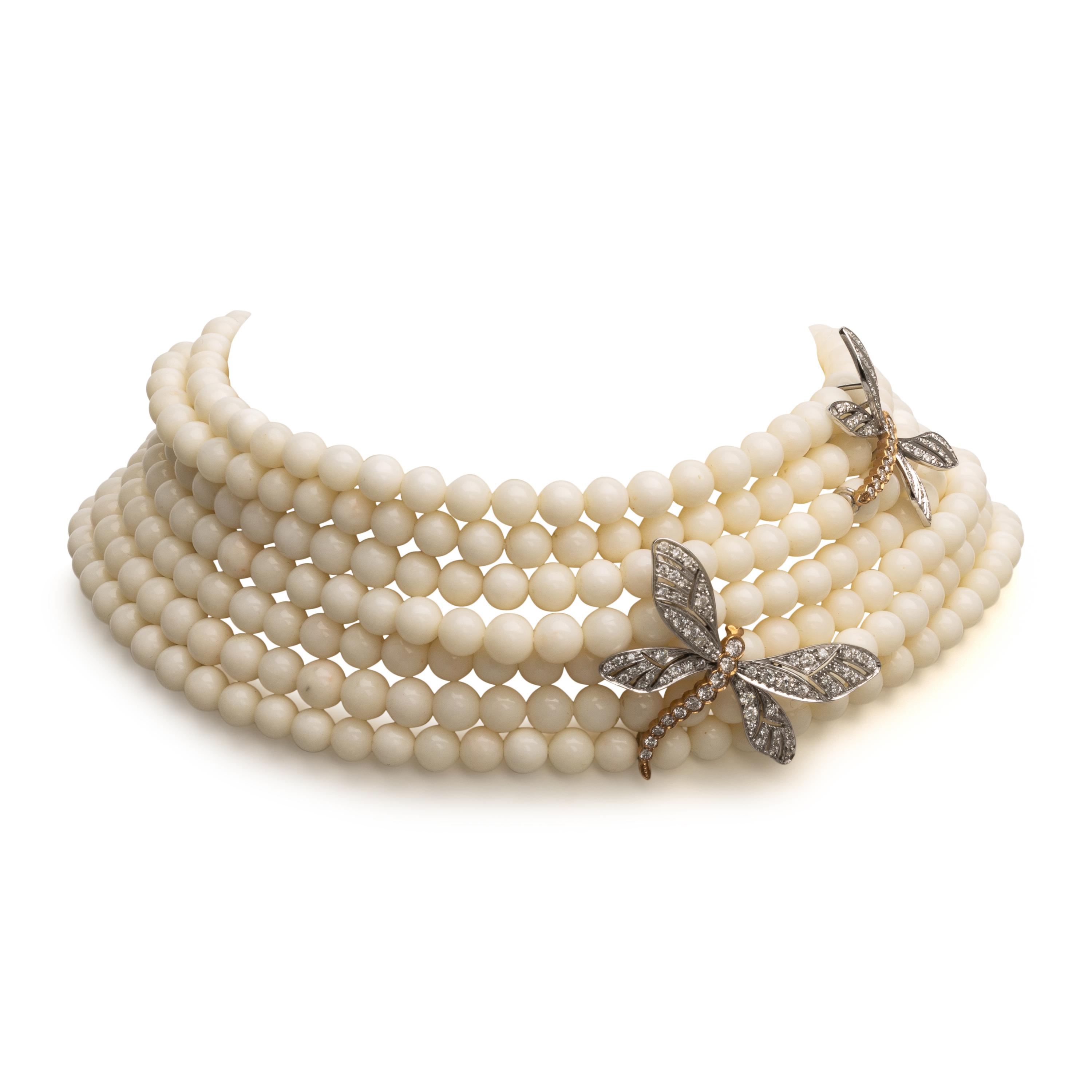 Chantecler, Angelskin Coral and Diamond Beaded Necklace