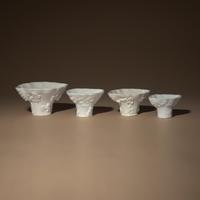 Four Chinese Blanc-de-Chine Porcelain Libation Cups, 18th Century — 清中期 德化白瓷瑞獸靈芝杯四件