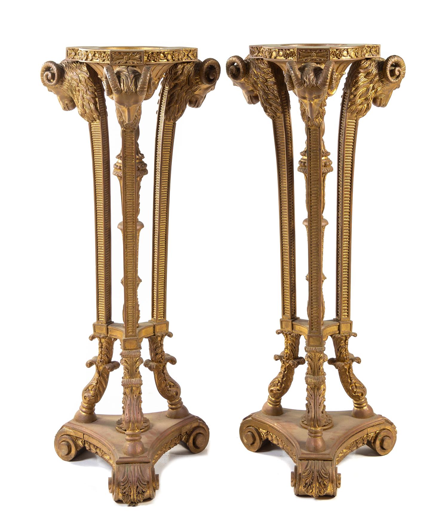 A Pair of Neoclassical Style Giltwood Pedestals Height 54 1/2 inches. — FIRST HALF 20TH CENTURY