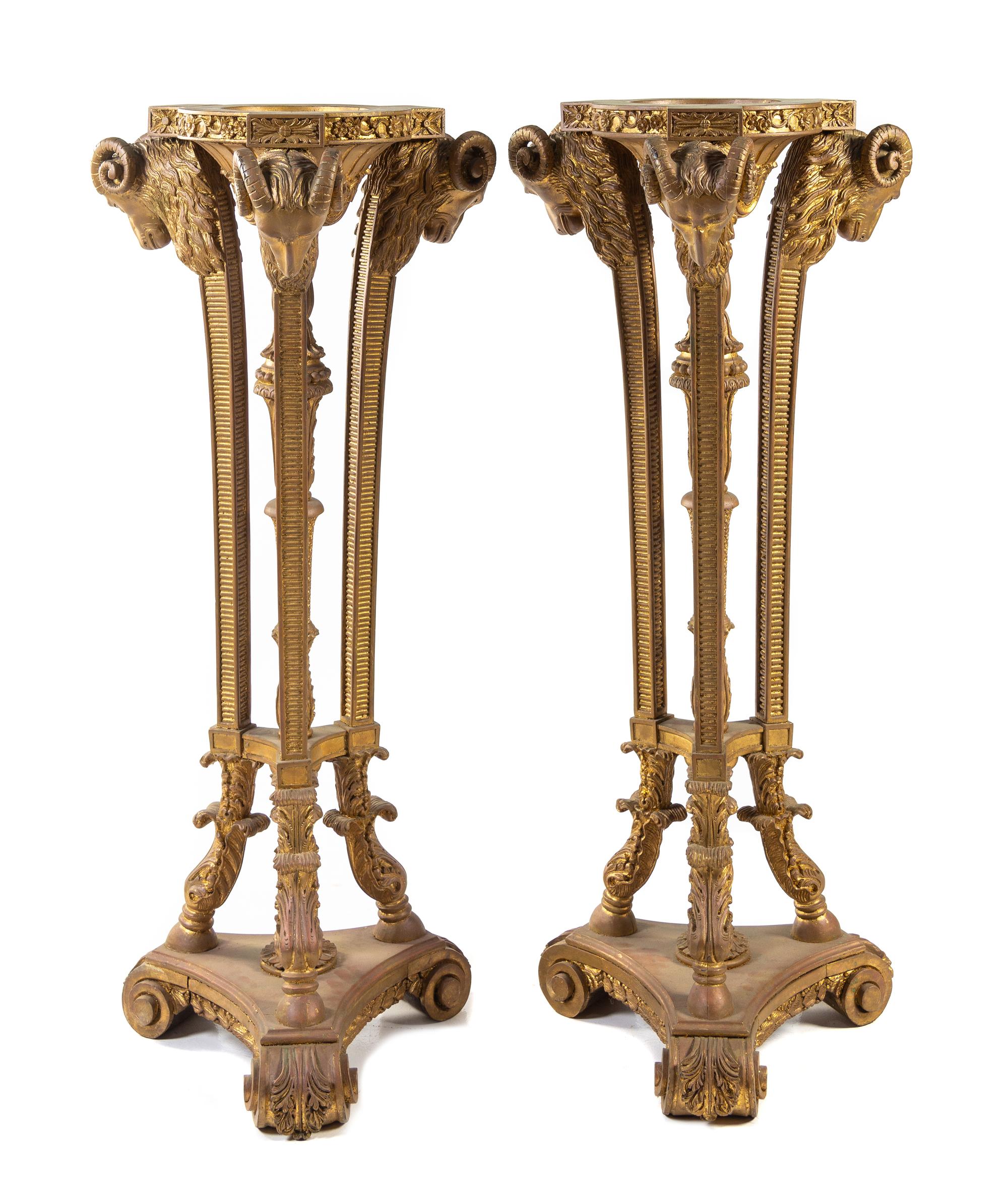 A Pair of Neoclassical Style Giltwood Pedestals Height 54 1/2 inches. — FIRST HALF 20TH CENTURY