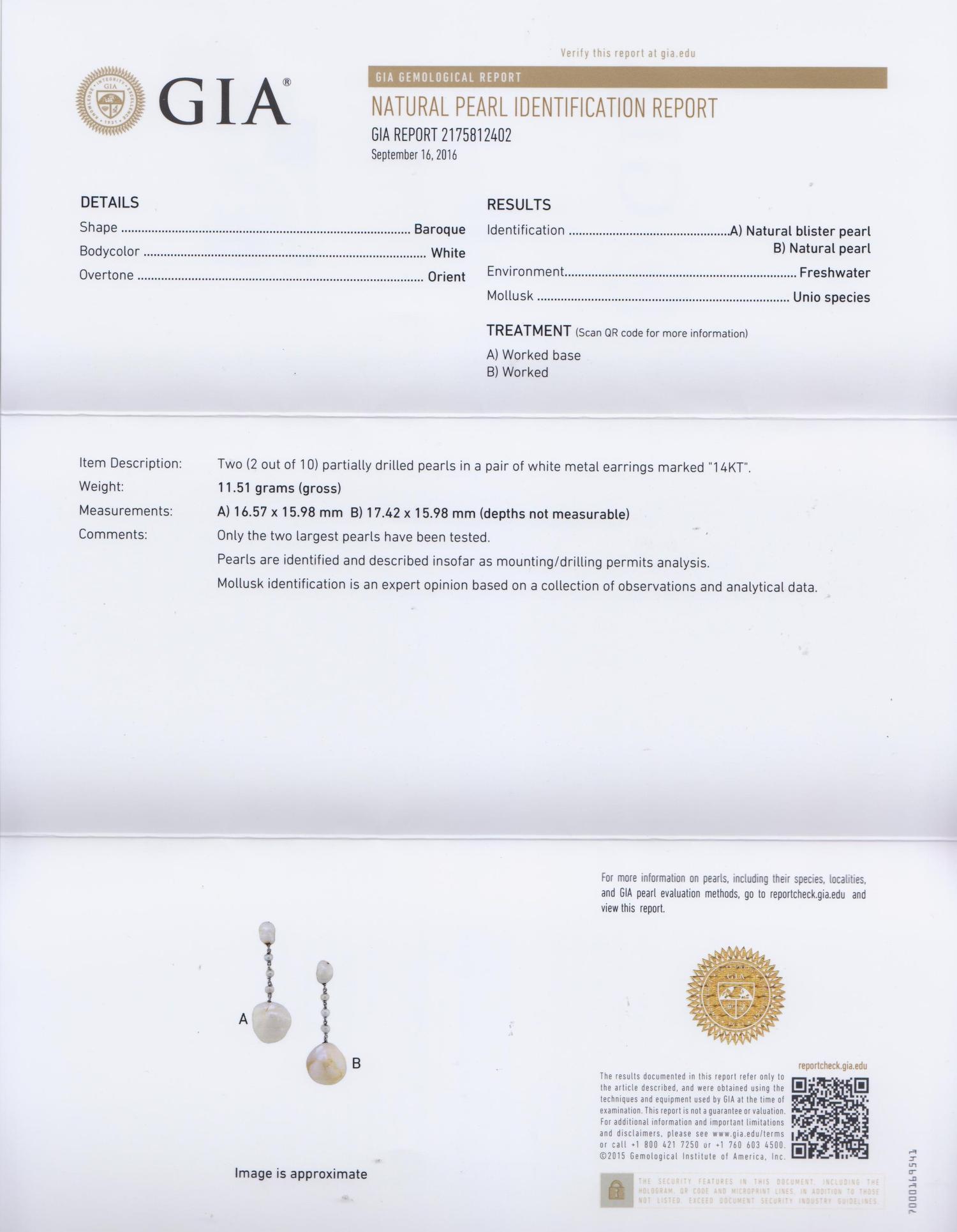 A Pair of Platinum and Natural Pearl and Pearl Earrings, 7.40 dwts.