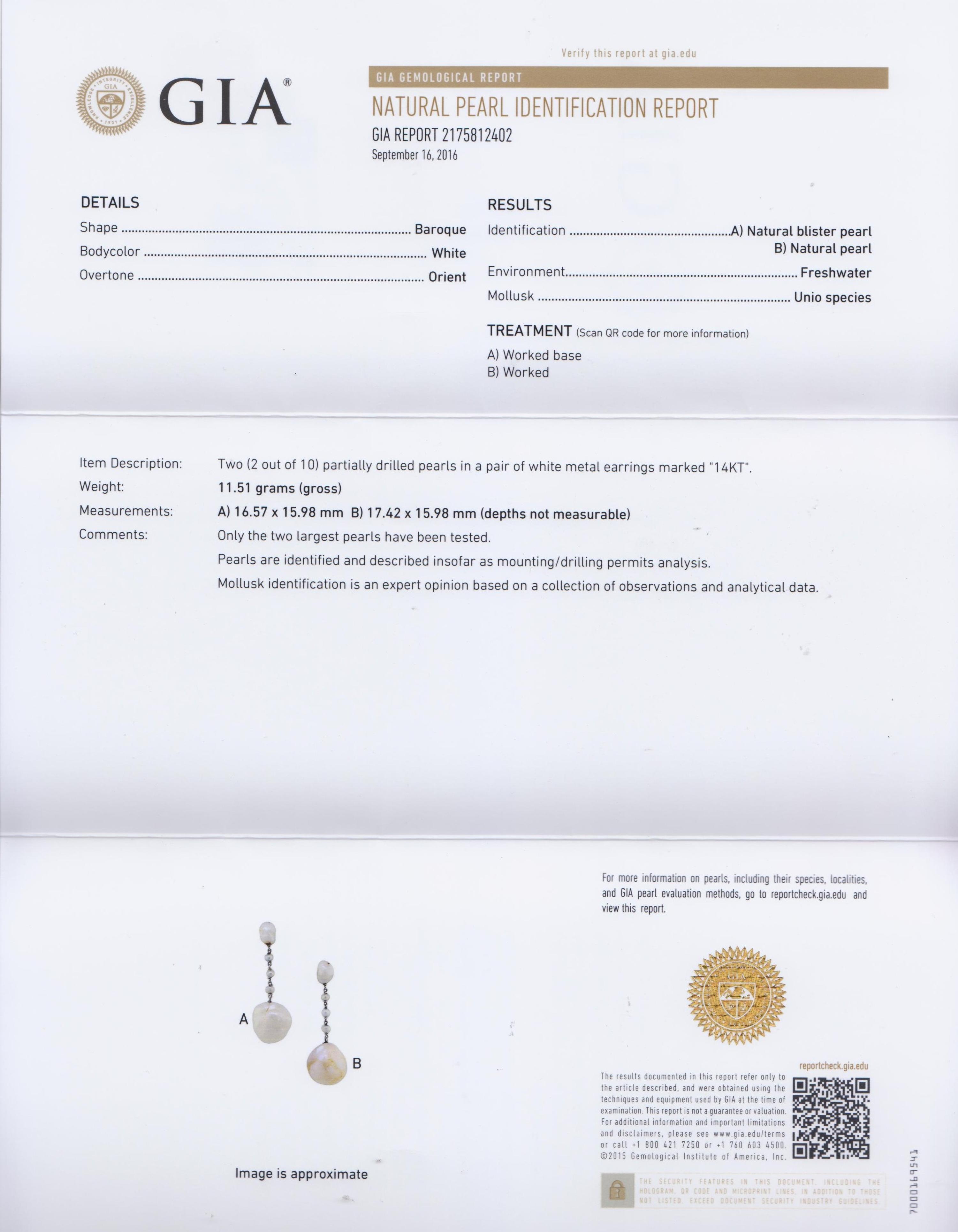 A Pair of Platinum and Natural Pearl and Pearl Earrings, 7.40 dwts.