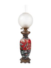 A Japanese Cloisonné Enamel Decorated Oil Lamp