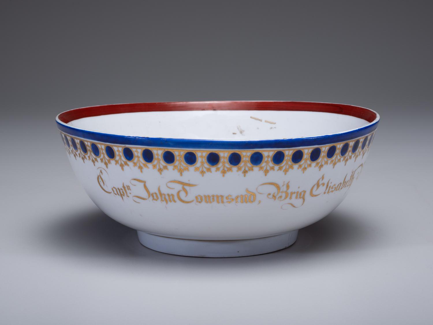 A Parcel Gilt and Painted Porcelain Ship Captain's Bowl